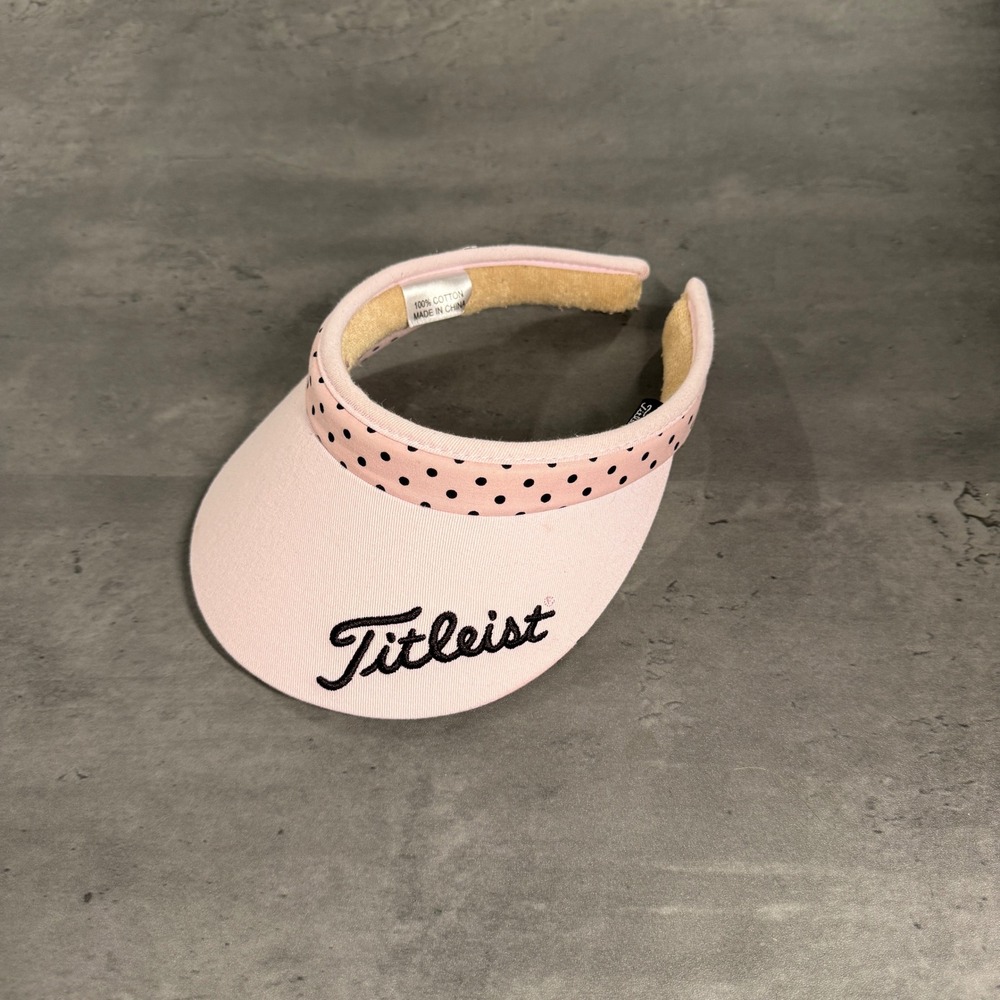 Vintage Titleist Visor Women Lady Pink Black Polka Dot Cotton Golf Hat Athletic